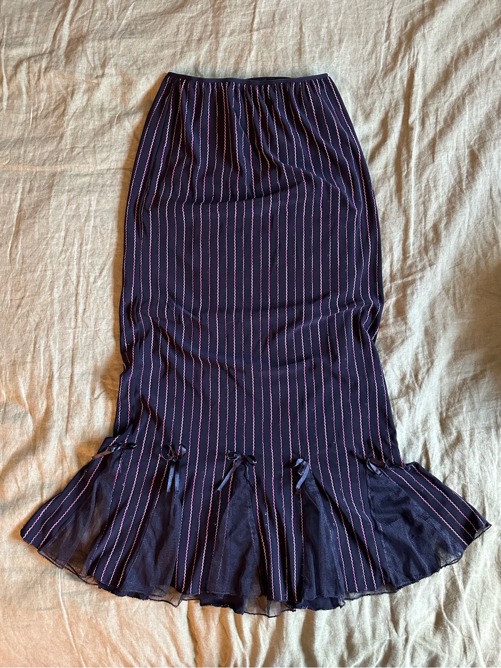 Pinstripe Pink and Black Ruffle-Hem Women's Skirt